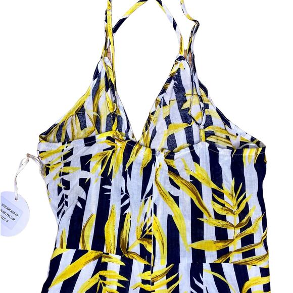 Luxxel Romper Leaf Print Yellow Black White Stripe Women's Size Small - Picture 5 of 12